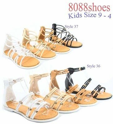 Youth Girl's Kid's Gladiator Zipper Strappy Low Flat Heel Sandal Size 9 - 4 New
