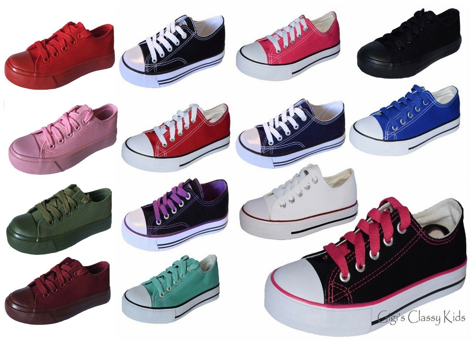 New Boys Girls Youth Classic Low Top Canvas Tennis Shoes Lace Up Sneakers Kids