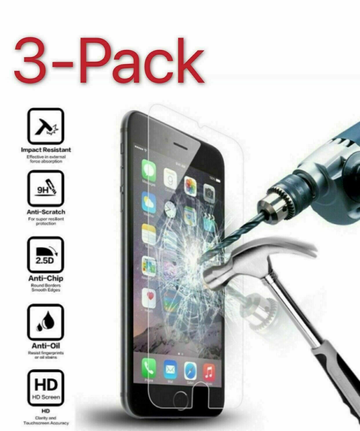 3 Pack Iphones 12 11 Pros 8 7 6 Plus X Xs Xr Tempered Glass Screen Protectors