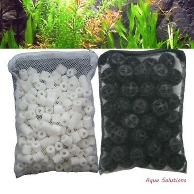 1 Lb Ceramic Rings + 50 Pcs Bio Balls In Media Bags For Aquarium Canister Filter